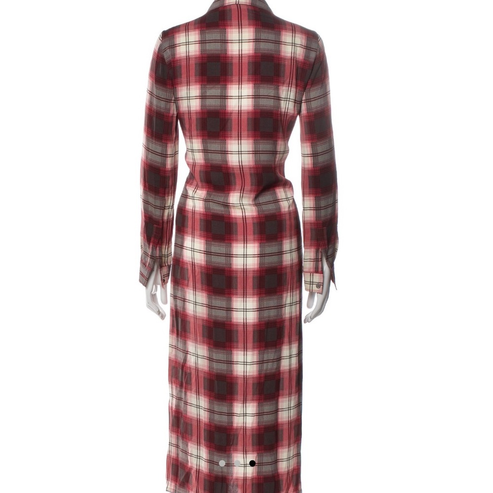 Vintage Celine Burgundy and Cream Plaid Midi Shirt Dress Sz 42 - Picture 4 of 9